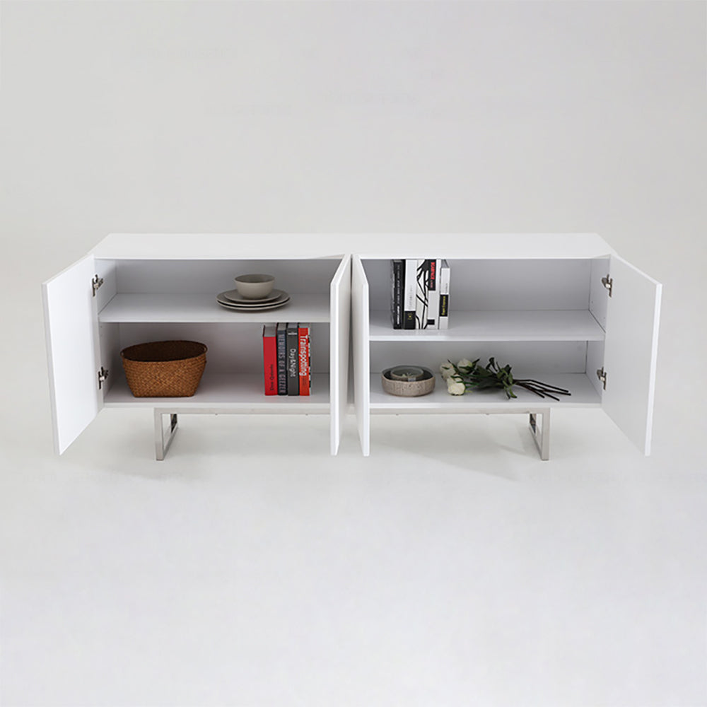 Modern White Buffet Sideboard Kitchen Sideboard Cabinet with 4 Doors Adjustable Shelves