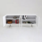 Modern White Buffet Sideboard Kitchen Sideboard Cabinet with 4 Doors Adjustable Shelves