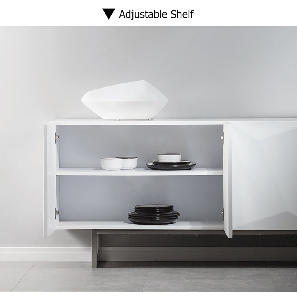Modern White Buffet Sideboard Kitchen Sideboard Cabinet with 4 Doors Adjustable Shelves