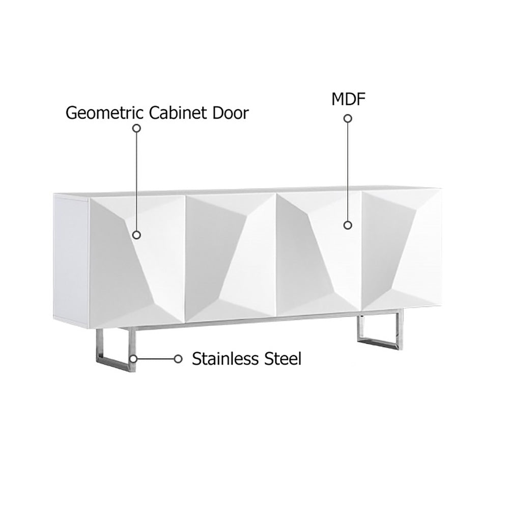 Modern White Buffet Sideboard Kitchen Sideboard Cabinet with 4 Doors Adjustable Shelves