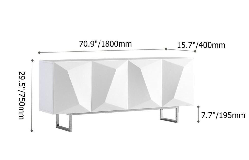 Modern White Buffet Sideboard Kitchen Sideboard Cabinet with 4 Doors Adjustable Shelves