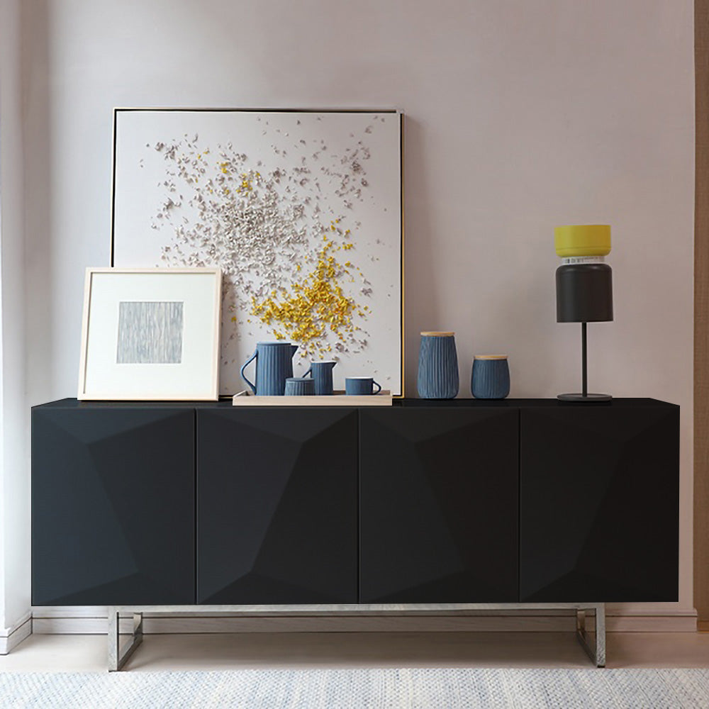Modern White Buffet Sideboard Kitchen Sideboard Cabinet with 4 Doors Adjustable Shelves