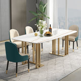 55.1" White Dining Table with Rectangular Stone Top & Metal Frame