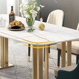 55.1" White Dining Table with Rectangular Stone Top & Metal Frame
