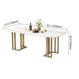 55.1" White Dining Table with Rectangular Stone Top & Metal Frame