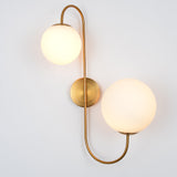 Modern Chic Milky White Globe Glass Shade Two-Light Indoor Wall Lamp in Aged Brass
