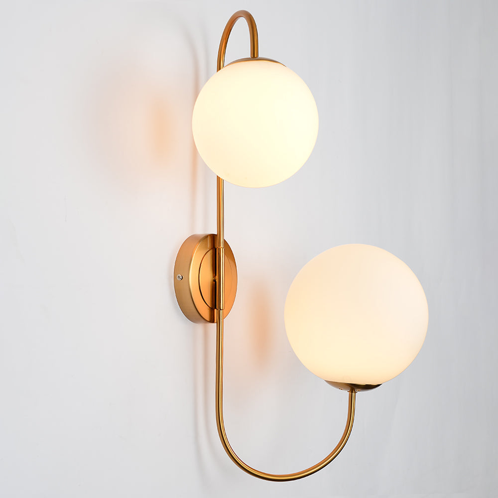 Modern Chic Milky White Globe Glass Shade Two-Light Indoor Wall Lamp in Aged Brass