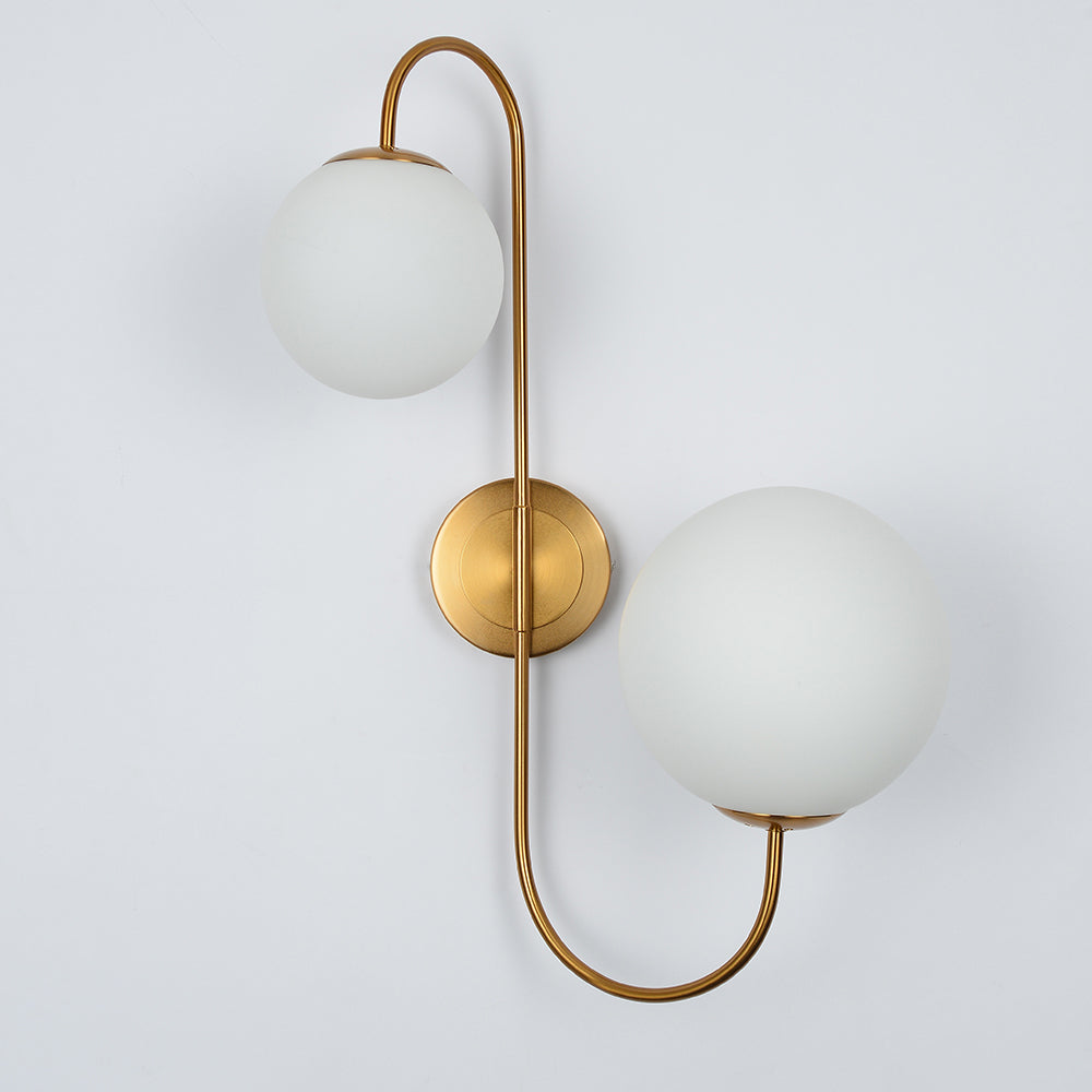 Modern Chic Milky White Globe Glass Shade Two-Light Indoor Wall Lamp in Aged Brass
