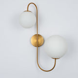 Modern Chic Milky White Globe Glass Shade Two-Light Indoor Wall Lamp in Aged Brass