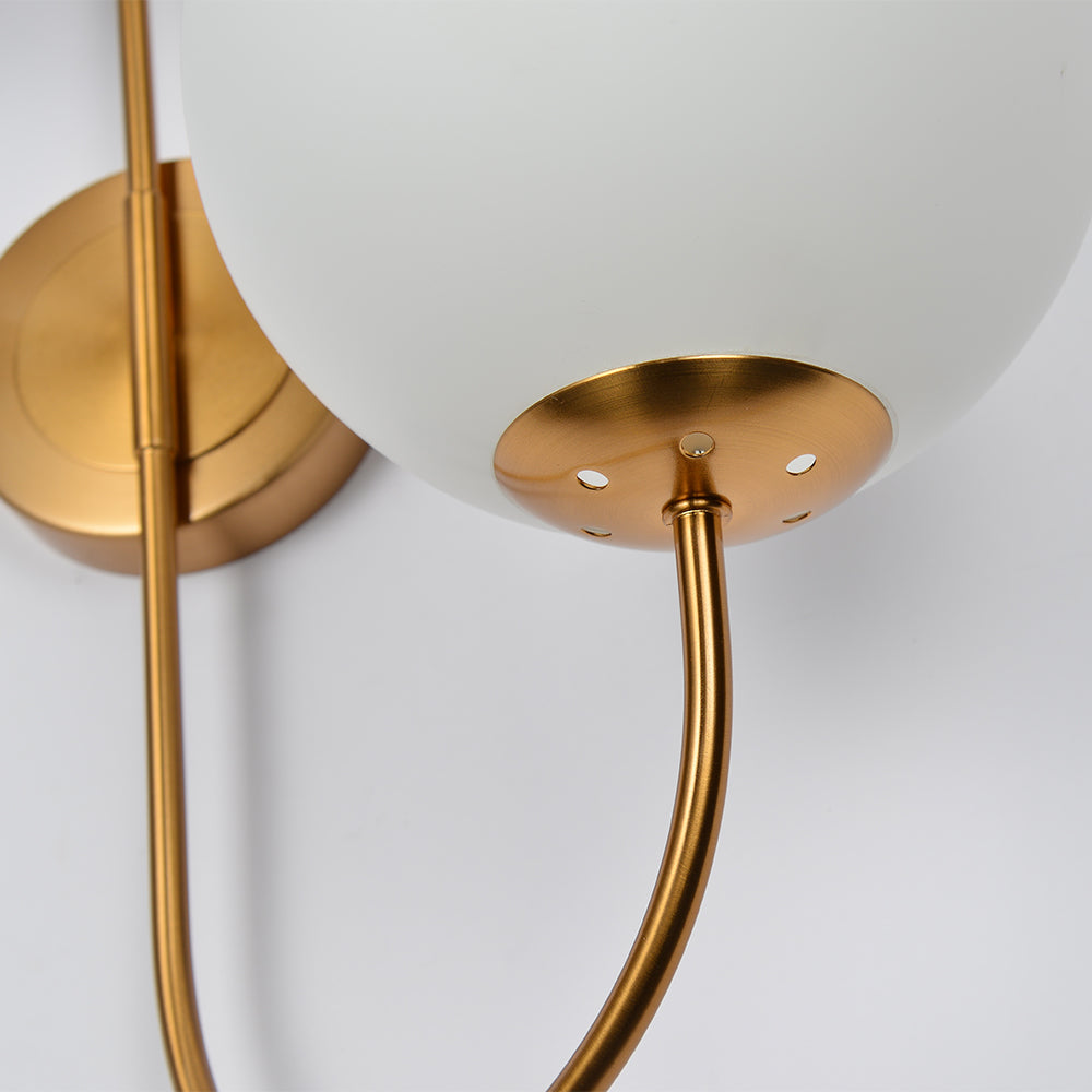 Modern Chic Milky White Globe Glass Shade Two-Light Indoor Wall Lamp in Aged Brass