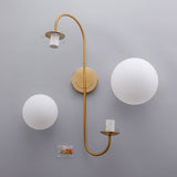 Modern Chic Milky White Globe Glass Shade Two-Light Indoor Wall Lamp in Aged Brass