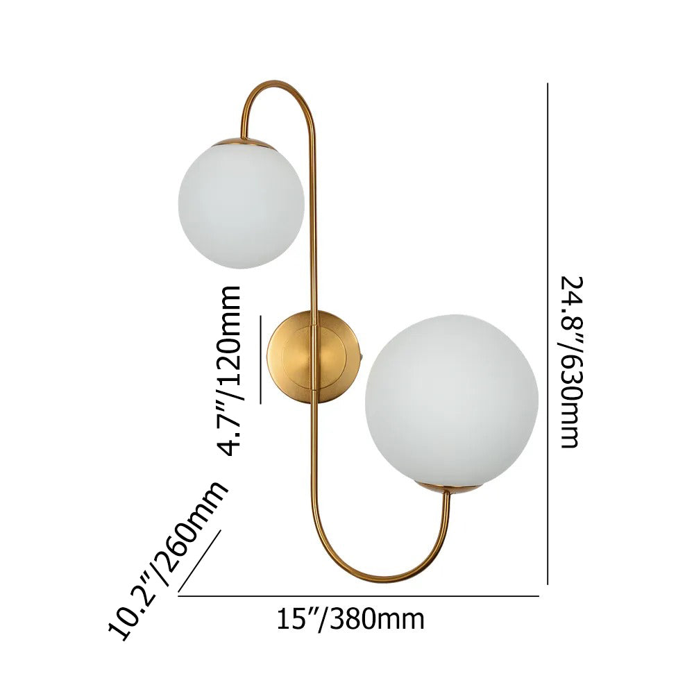 Modern Chic Milky White Globe Glass Shade Two-Light Indoor Wall Lamp in Aged Brass
