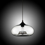 Modern Style Clear Glass Single-Light Concave Oval Pendant Lamp Fixture with Adjustable Cable Incandescent Bulb Included