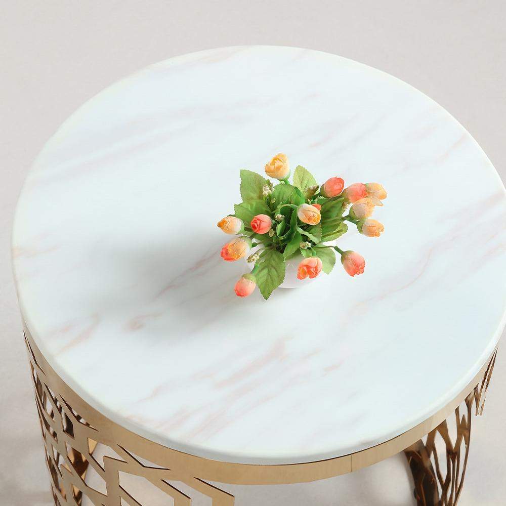 Gold Modern Round End Table with Marble Top Side Table-Richsoul-End & Side Tables,Furniture,Living Room Furniture