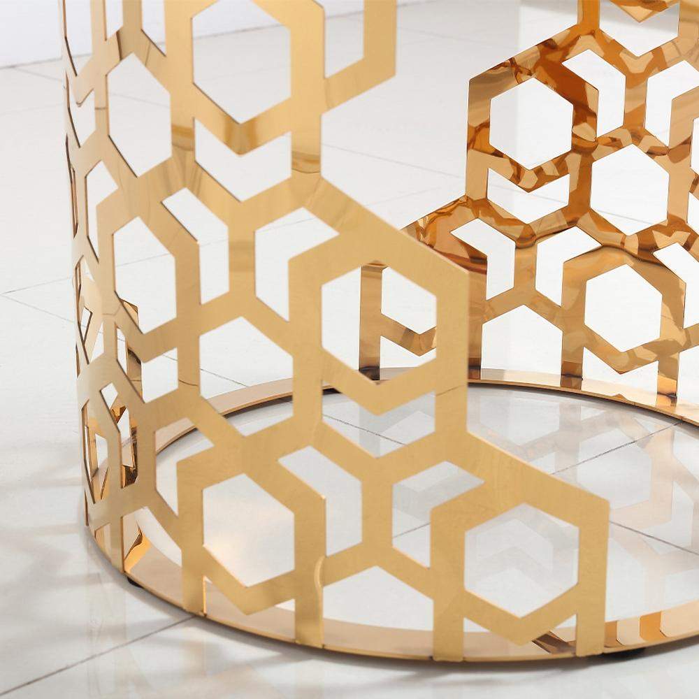 Gold Modern Round End Table with Marble Top Side Table-Richsoul-End & Side Tables,Furniture,Living Room Furniture