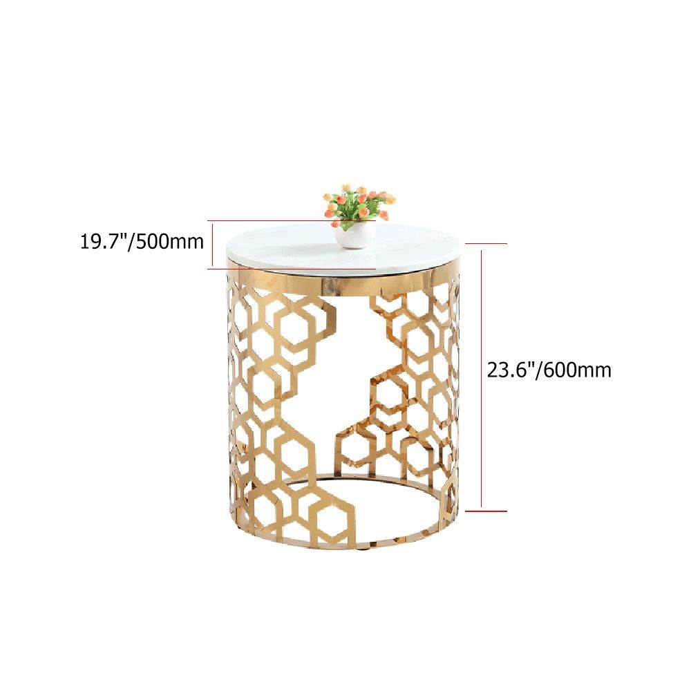 Gold Modern Round End Table with Marble Top Side Table-Richsoul-End & Side Tables,Furniture,Living Room Furniture