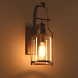 Industrial Loft Rust Metal Lantern Single Wall Sconce with Clear Glass
