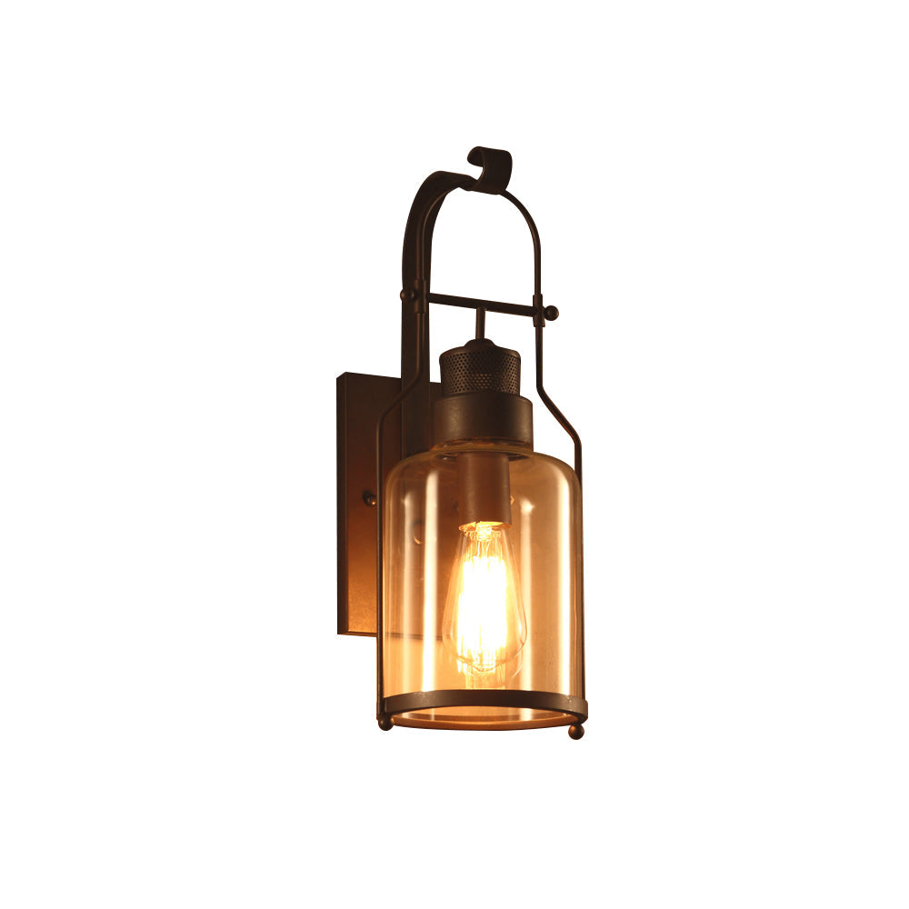Industrial Loft Rust Metal Lantern Single Wall Sconce with Clear Glass
