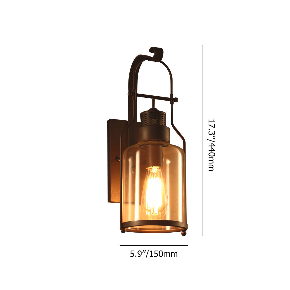 Industrial Loft Rust Metal Lantern Single Wall Sconce with Clear Glass