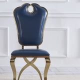 Modern Upholstered Blue Dining Chair with Golden Frame Set of 2