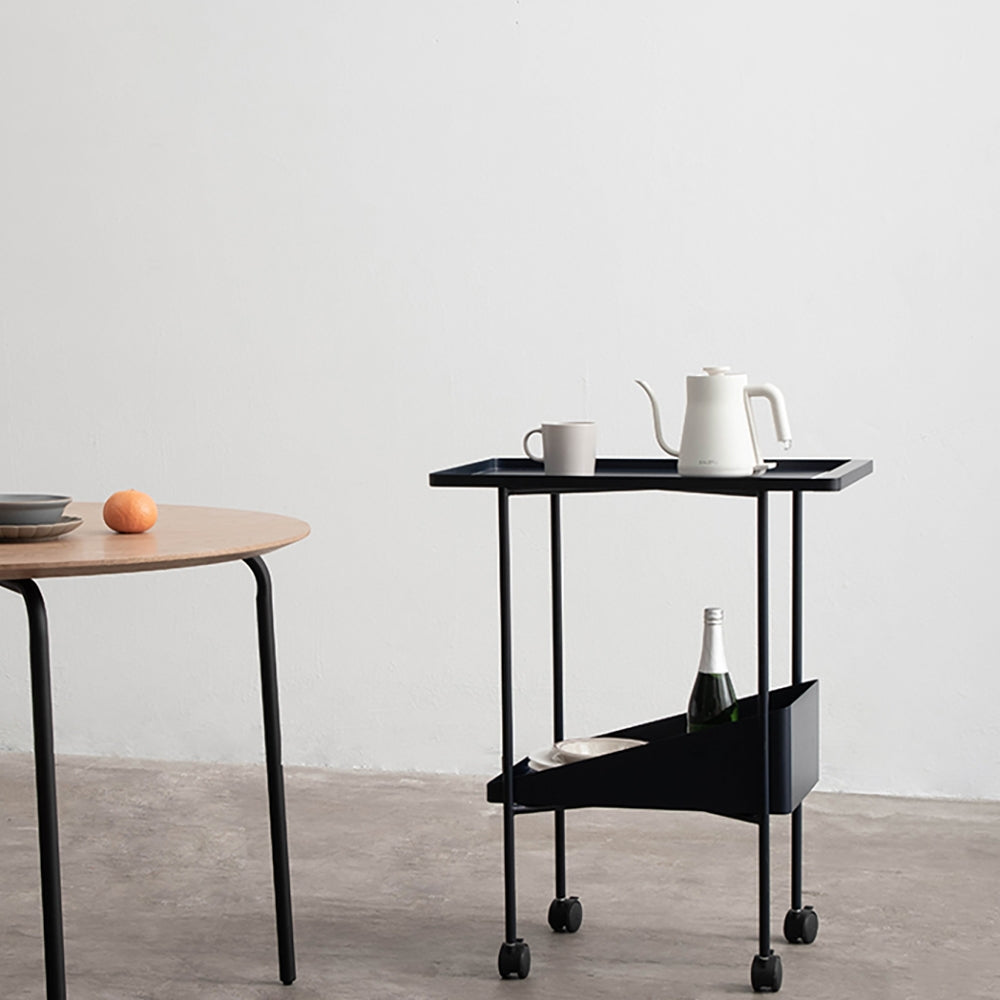 Modern Black Metal Bar Cart 2-Tier Trolley on Wheels