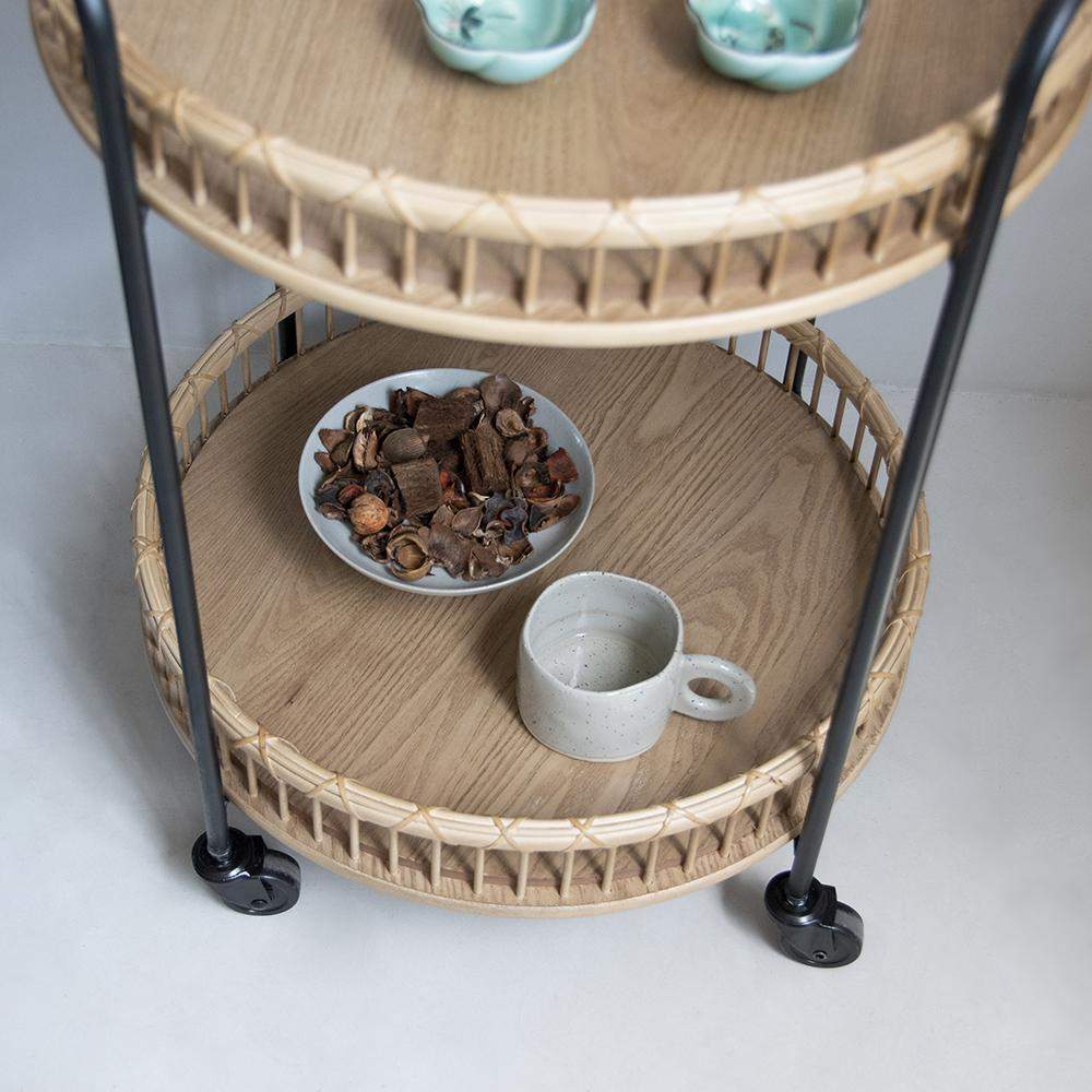 Modern Side Table Rattan Bar Cart with Rolling Foot Woven Side Table-Richsoul-End & Side Tables,Furniture,Living Room Furniture