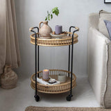Modern Side Table Rattan Bar Cart with Rolling Foot Woven Side Table-Richsoul-End & Side Tables,Furniture,Living Room Furniture