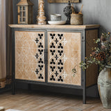 Rustic Sideboard Buffet Carved and Painted Patterns Cabinet with 2 Doors 1 Shelf
