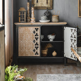 Rustic Sideboard Buffet Carved and Painted Patterns Cabinet with 2 Doors 1 Shelf