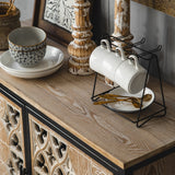 Rustic Sideboard Buffet Carved and Painted Patterns Cabinet with 2 Doors 1 Shelf