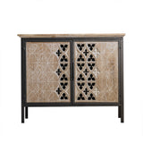 Rustic Sideboard Buffet Carved and Painted Patterns Cabinet with 2 Doors 1 Shelf