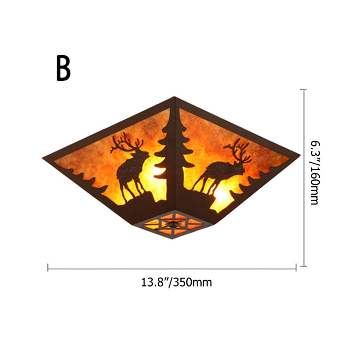 Rustic Wildlife Amber Mica and Rust Metal 3-Light Square Flush Mount Ceiling Light