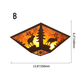 Rustic Wildlife Amber Mica and Rust Metal 3-Light Square Flush Mount Ceiling Light