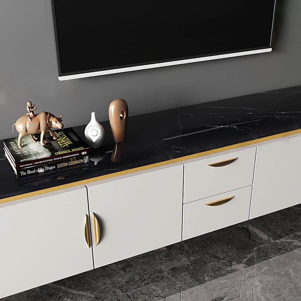 78.7" Black Faux Marble Top TV Console with Drawers & Doors for TVs-Richsoul-Furniture,Living Room Furniture,TV Stands