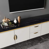 78.7" Black Faux Marble Top TV Console with Drawers & Doors for TVs-Richsoul-Furniture,Living Room Furniture,TV Stands