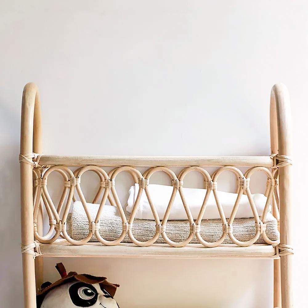 Boho Woven Rattan Bookcase 3-Tier Open Storage Display Shelving Wood in Natural-Bookcases & Bookshelves,Furniture,Office Furniture