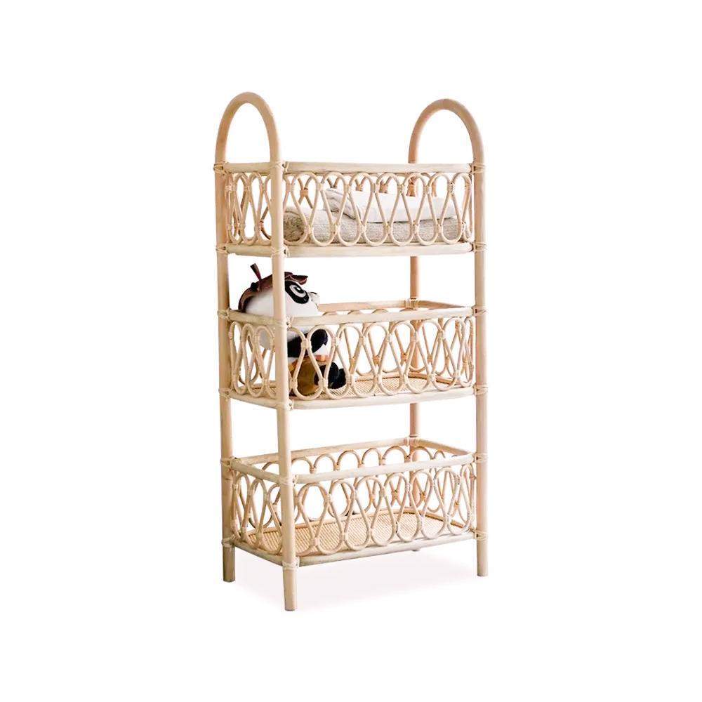 Boho Woven Rattan Bookcase 3-Tier Open Storage Display Shelving Wood in Natural-Bookcases & Bookshelves,Furniture,Office Furniture