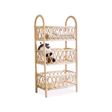 Boho Woven Rattan Bookcase 3-Tier Open Storage Display Shelving Wood in Natural-Bookcases & Bookshelves,Furniture,Office Furniture