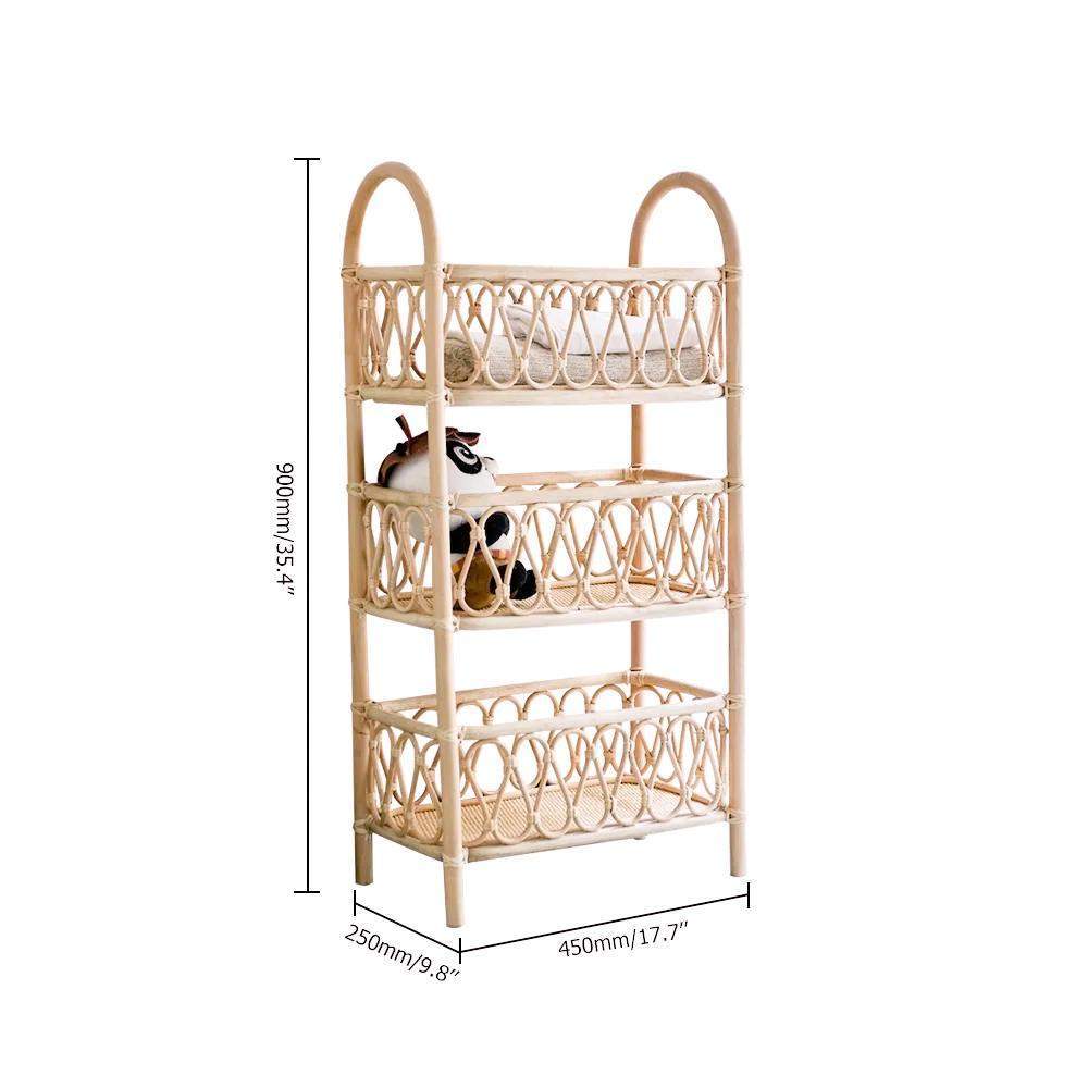 Boho Woven Rattan Bookcase 3-Tier Open Storage Display Shelving Wood in Natural-Bookcases & Bookshelves,Furniture,Office Furniture