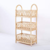 Boho Woven Rattan Bookcase 3-Tier Open Storage Display Shelving Wood in Natural-Bookcases & Bookshelves,Furniture,Office Furniture