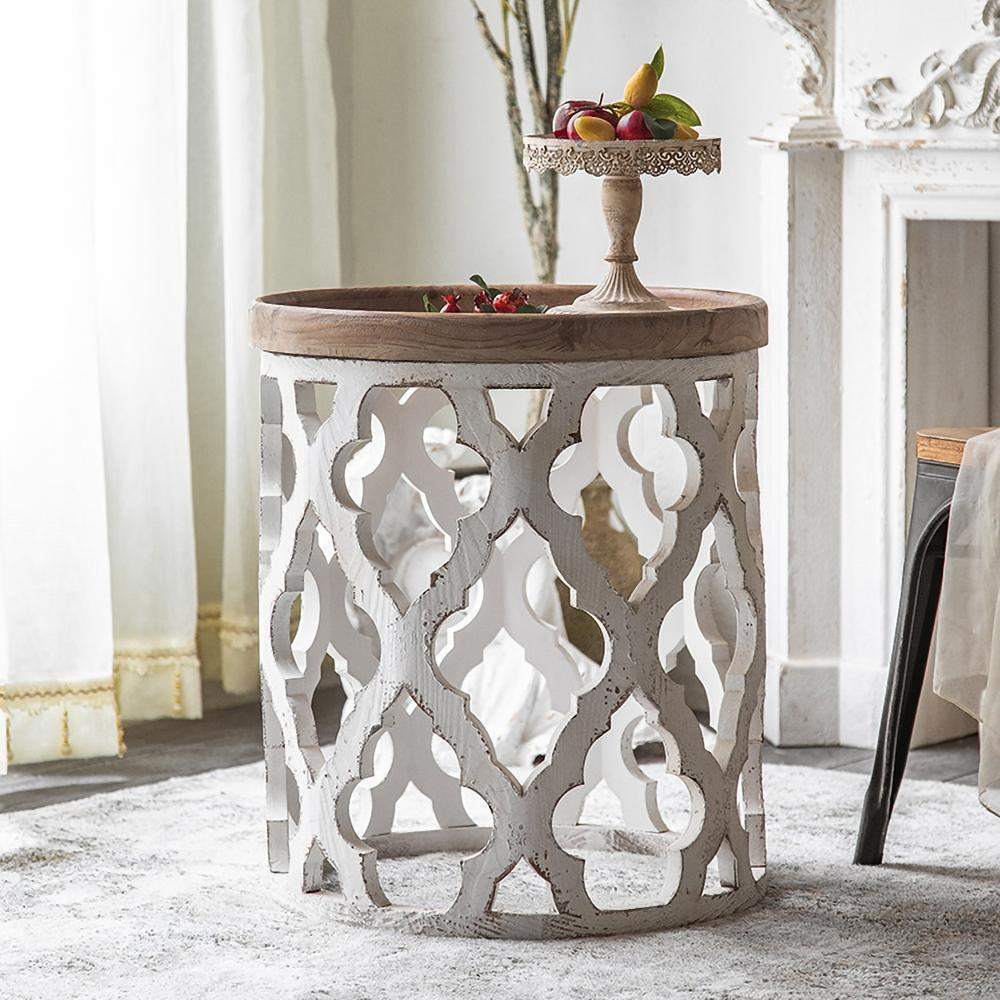 Retro Style White End Table Wooden Tray Tabletop Side Table-Richsoul-End & Side Tables,Furniture,Living Room Furniture