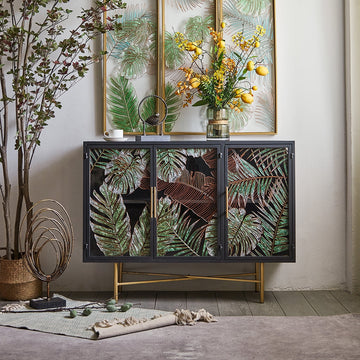 41" Modern Sideboard Buffet Colored Drawing Surface Tempered Glass Doors and Shelves in Gold