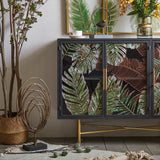 41" Modern Sideboard Buffet Colored Drawing Surface Tempered Glass Doors and Shelves in Gold