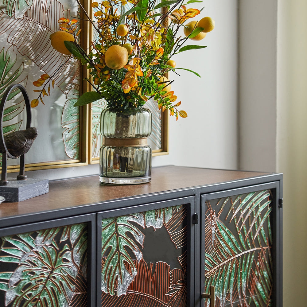 41" Modern Sideboard Buffet Colored Drawing Surface Tempered Glass Doors and Shelves in Gold
