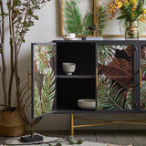 41" Modern Sideboard Buffet Colored Drawing Surface Tempered Glass Doors and Shelves in Gold