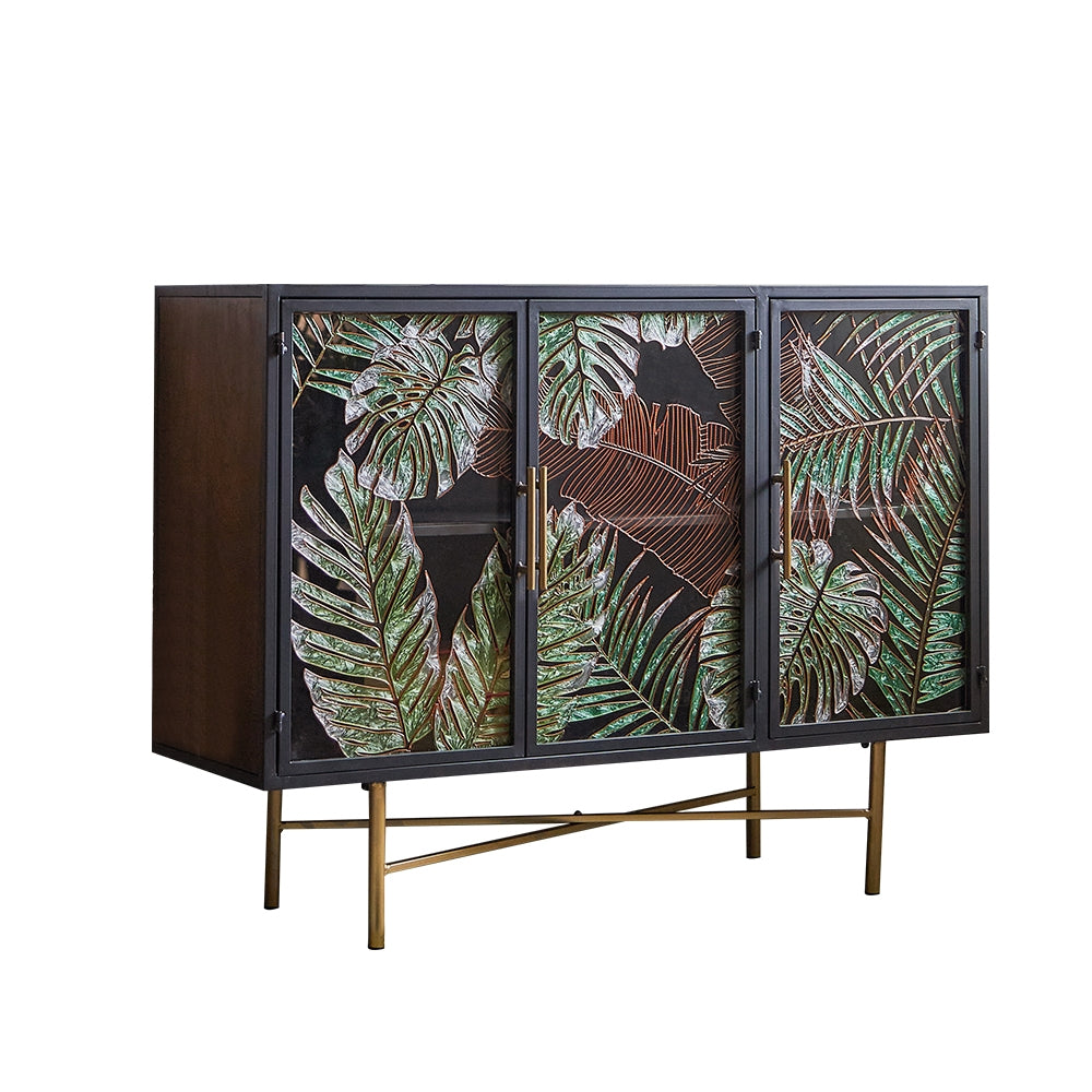 41" Modern Sideboard Buffet Colored Drawing Surface Tempered Glass Doors and Shelves in Gold
