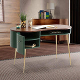 Mid Century Modern Curved Office Desk Computer Desk with Shelf & Storage-Desks,Furniture,Office Furniture