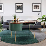 Mid Century Modern Curved Office Desk Computer Desk with Shelf & Storage-Desks,Furniture,Office Furniture