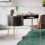 Mid Century Modern Curved Office Desk Computer Desk with Shelf & Storage-Desks,Furniture,Office Furniture