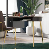 Mid Century Modern Curved Office Desk Computer Desk with Shelf & Storage-Desks,Furniture,Office Furniture